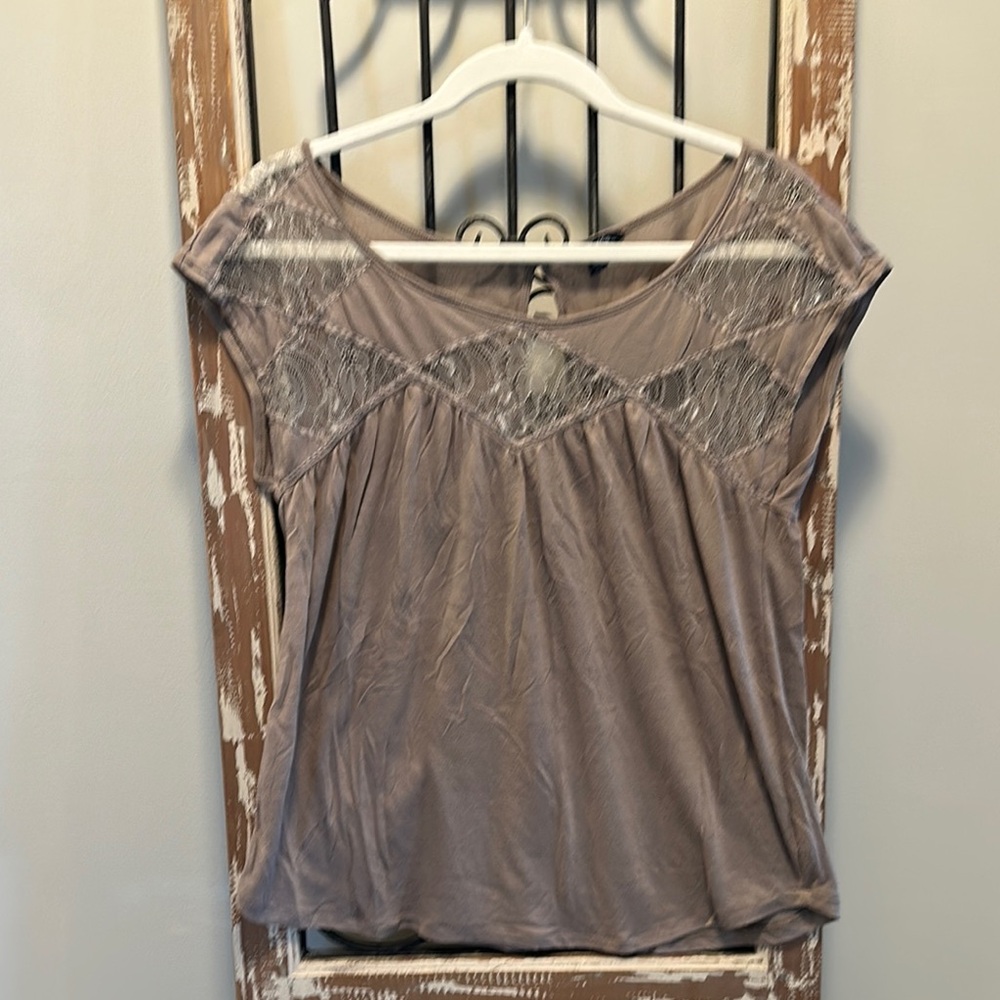 American Eagle Outfitters Tan Relaxed Embellished Blouse